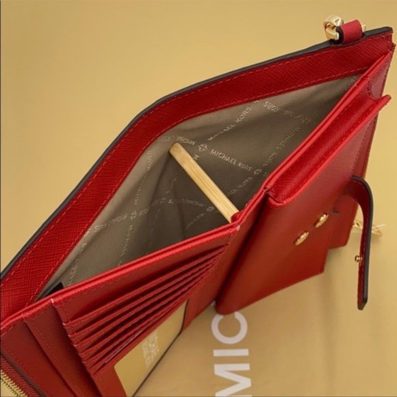 Michael Kors Large Double Zip Wristlet Leather Flame Color - Picture 13 of 16